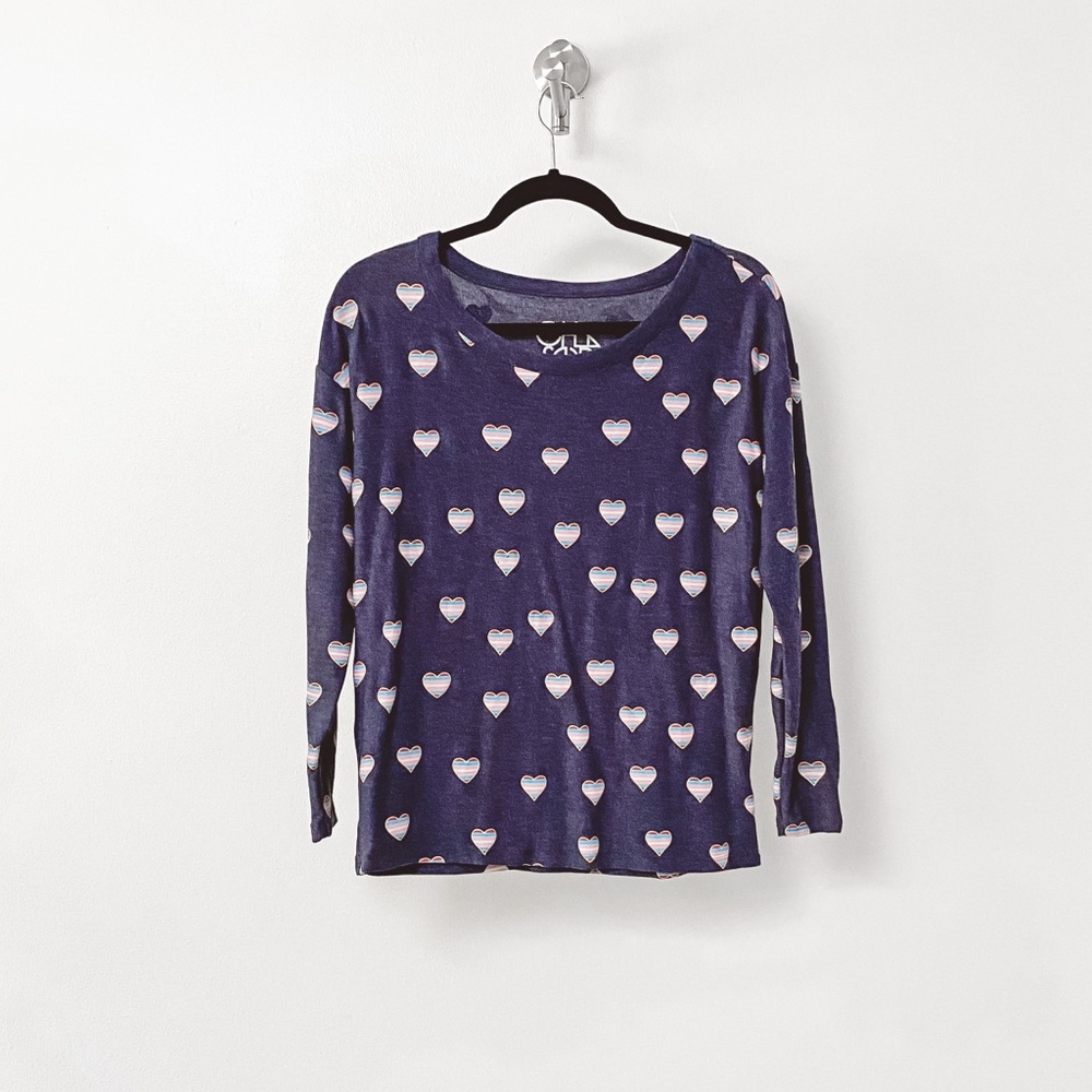 NWT Chaser Casual Spring Preppy Chic Beach Hearts‎ Cozy Pullover Shirt Navy